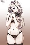 1girl big_breasts blonde_hair blue_eyes bra brown_bra brown_panties female_focus female_only fire_emblem fire_emblem:_three_houses hair_ribbon intelligent_systems lingerie long_hair mercedes_von_martritz mina_cream minacream nintendo panties side_ponytail solo_female solo_focus striped_underwear tagme video_game_character video_game_franchise
