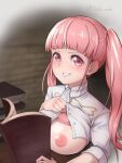  1girl 1girl big_breasts big_breasts book bra bra_lift exhibitionism female_focus female_only fire_emblem fire_emblem:_three_houses flashing garreg_mach_monastery_uniform hilda_valentine_goneril long_hair nintendo nipple nipples one_breast_out pink_bra pink_eyes pink_hair public smirk solo_female solo_focus tagme twin_tails undressing uniform video_game_character video_game_franchise 