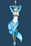  1girl alluring anthro bikini_top blue_fur jewelry krystal loincloth nintendo posing staff star_fox star_fox_adventures vani-fox voluptuous 