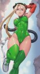 1girl ai_generated blonde_hair blue_eyes breasts cammy_white female_only leotard street_fighter thighs tight