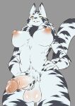  1girl 7fukuinu absurd_res anthro areola balls big_breasts big_nipples big_penis black_nose breasts cheek_tuft chest_tuft circumcised crotch_tuft erect_nipples erection facial_tuft felid front_view fur futanari genitals glistening glistening_balls grey_background grey_body grey_fur grin gynomorph hand_on_hip hand_on_penis high_res holding_hip holding_penis humanoid_genitalia humanoid_penis intersex looking_at_viewer looking_down low-angle_view mammal multicolored_body multicolored_ears multicolored_fur multicolored_penis navel neck_tuft nipples nude penis portrait presenting presenting_penis puffy_areola pupils raised_tail simple_background slit_pupils smile standing striped_body striped_fur stripes three-quarter_portrait tuft two_tone_body two_tone_ears two_tone_fur two_tone_penis two_tone_tail white_balls white_body white_fur yellow_eyes 