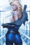  1girl back_view beige_skin blonde_hair bodysuit clothing comic_book_character fantastic_four female_only gloves hair human invisible_woman marvel source_request standing stanley_lau sue_storm superheroine tagme tattoo 