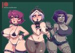  1girl 3_girls absurd_res big_breasts breasts collar crossover dc_comics female_only gaz_membrane high_res invader_zim looking_at_viewer noctz one_eye_closed panties raven_(dc) rogue short_hair teen_titans wide_hips x-men 