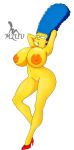  ass blue_hair erect_nipples high_heels huge_breasts large_areolae marge_simpson nude shaved_pussy the_simpsons thighs yellow_skin 