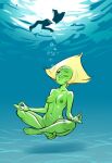  1girl breasts cartoon_network izra meditation nipples nude peridot_(steven_universe) steven_universe tagme underwater water 