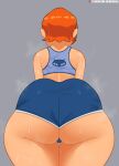  1girl 2021 alternate_version_available artist_signature ass ass_focus ass_shot back back_view ben_10 big_ass bubble_butt cartoon_network coldarsenal dat_ass facing_forward female female_only gwen_tennyson huge_ass low-angle_view orange_hair sexy sexy_ass short_hair simple_background sportswear thick_thighs thighs tight_clothing tight_fit white_background workout_clothes 