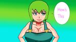 1girl big_breasts blue_eyes breasts cleavage female_focus female_only foo_fighters green_hair jojo&#039;s_bizarre_adventure overalls shiftymermaid_(artist) short_hair solo_female solo_focus stone_ocean text_bubble