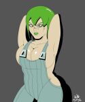  1girl 1girl 1girl angry armpits arms_behind_back big_breasts breasts female_focus female_only foo_fighters green_hair green_lipstick high_res jojo&#039;s_bizarre_adventure jumpsuit no_bra short_hair solo_female solo_focus stone_ocean wib 