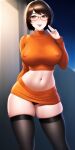  big_breasts erect_nipples_under_clothes glasses miniskirt panties scooby-doo stockings thighs velma_dinkley 