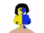 between_breasts blue_skin ena ena_(series) gabethenut gif huge_breasts joel_g looking_at_viewer nipples paizuri two_tone_skin yellow_skin