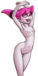  1girl armpit arms_up breasts cartoon_network curvy dc_comics eyes_visible_through_hair grey_skin jinx legs navel nipples nude open_mouth pink_eyes pink_hair pussy small_breasts standing tagme teen_titans teen_titans_go transparent_background unknown_artist 