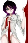  bleach kuchiki_rukia lowres panties purple_hair shirt silk_sheet standing underwear white_panties white_shirt 