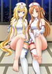  2_girls alice_schuberg alluring asuna asuna_(sao) auburn_hair hot kazenokaze nurse_outfit sexy sword_art_online voluptuous 