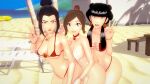 3_girls 3d asking_for_it avatar:_the_last_airbender azula beach bitch_(text) female_only koikatsu looking_at_viewer mai_(avatar) summer ty_lee v