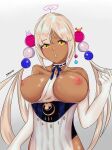  1girl areola big_breasts blonde_hair breasts clothing collar dark-skinned_female dark_skin detached_sleeves female_only hololive hololive_english leotard nipples side_view sideboob space tied_hair tsukumo_sana tsukumo_sana_ch. twin_tails virtual_youtuber vitaminechan 