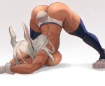  1girl animal_ears ass breast_press breasts bunny_ears bunny_tail clothing dark-skinned_female dark_skin female_only high_resolution jack-o&#039;_challenge large_ass lesott mirko muscle muscular_female my_hero_academia red_eyes short_shorts shorts sideboob simple_background stockings tail top-down_bottom-up usagiyama_rumi white_background white_hair 