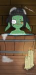 bathtub eyepatch goblin green_skin muschelshreck nsfw original original_character pointed_ears sheru_the_goblin slave