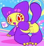  1girl 2018 :3 anus ass blush bust-a-move cat driosawm eyelashes fang heart looking_at_viewer mog_(puzzle_bobble) neck_tie open_mouth presenting_anus pussy puzzle_bobble red_eyes solo_female spread_anus spreading tail tie yellow_claws 