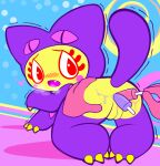  1girl 2018 anus ass blush bust-a-move cat driosawm eyebrows eyelashes fang food_play hearts mog_(puzzle_bobble) movement_lines neck_tie open_mouth popsicle pussy puzzle_bobble red_eyes shaking spread_anus spreading tail tie yellow_claws 