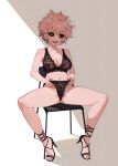  1girl ashido_mina big_ass big_breasts chair cute jason_kim jasonkim lingerie mina_ashido pink_hair pink_skin platform_shoes seductive smile 