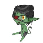 chibi eyepatch goblin green_skin muschelshreck original original_character pointed_ears sheru_the_goblin sitting