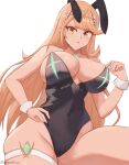  1girl 1girl 1girl alluring big_breasts blonde_hair bunny_ears cleavage daymandraws female_only mythra nintendo xenoblade_(series) xenoblade_chronicles_2 yellow_eyes 