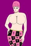 1girl big_breasts breasts breasts_out breasts_out_of_clothes cleavage female_only jojo&#039;s_bizarre_adventure looking_at_viewer nipples purple_background simple_background solo_female spicier_drip topless topless_female trish_una vento_aureo