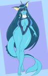 1girl anthro anthrofied big_ass big_breasts bikini blue_hair blue_skin cute female_only flower full_body liquidarts pokemon swimsuit tail vaporeon