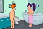 bathroom big_breasts erect_nipples futurama philip_j._fry towel turanga_leela 