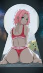 1girl alluring ass ass_focus big_ass big_breasts blushing_at_viewer curvy curvy_female curvy_thighs eye_contact fat_ass lingerie lingerie_only naked_female naruto pink_hair sakura_haruno showing_ass thick_ass thick_thighs