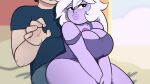  1girl amethyst_(steven_universe) big_breasts breasts cleavage clothed_female digitalkaiju faceless_male female_focus long_hair mature mature_female purple_skin sitting_on_lap solo_focus steven_universe tagme teasing thick_lips 