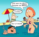  beach big_breasts breasts cartoon_milf chris_griffin dialogue family_guy lois_griffin loisgriffinnude nude_female peter_griffin pubic_hair scissors swimming wardrobe_malfunction whore 