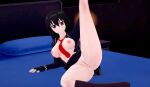 akame_(akame_ga_kill!) akame_ga_kill! alluring bed bedroom black_hair breasts breasts laying laying_down laying_on_bed leg_lift legs long_black_hair long_hair looking_at_viewer partially_nude pussy red_eyes spread_legs