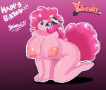  1girl 1girl absurd_res all_fours anthro anthrofied areola barefoot big_breasts breasts english_text equid equine friendship_is_magic furry hasbro high_res huge_breasts mammal my_little_pony nipples nude pinkie_pie_(mlp) ribiruby text 