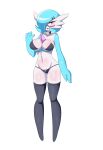  1_girl 1girl big_ass big_breasts blue_skin breasts dr._voir female female_only female_pokemon gardevoir glasses hair_over_one_eye looking_at_viewer lucyfercomic mostly_nude pokemon solo standing thigh_gap thong 