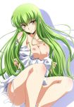  1girl blush bottomless breasts c.c. cc code_geass crossed_arms female green_hair izumi_mahiru long_hair looking_at_viewer nipples nude open_clothes open_shirt panties shirt solo underwear untied white_panties yellow_eyes 
