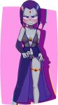  1_girl 1girl blush breasts dc dc_comics dcau female female_only forehead_jewel half_demon looking_at_viewer mostly_nude raven_(dc) see-through short_hair solo standing superheroine tagme teen_titans thong 