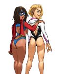 ass bare_ass bare_breasts blonde_hair blue_eyes brown_eyes brown_hair dark-skinned_female ear_piercing gwen_stacy hoodie kamala_khan light-skinned_female long_hair marvel marvel_comics modified_costume ms._marvel muslim older older_female sexy_clothes shaved_side short_hair sideboob spider-gwen superheroine young_adult young_adult_female young_adult_woman