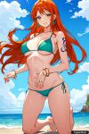 1girl ai_generated aigeneratedp anime beach bikini female_only hentai long_hair nami nami_(one_piece) ocean one_piece outside trynectar.ai very_long_hair waifu