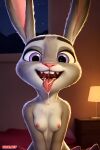 1girl ai_generated anthro breasts disney female_only furry judy_hopps nude open_mouth rabbit tongue tongue_out zootopia