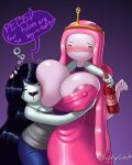  2_girls 2girls adventure_time areola_slip areolae bottle breast_press bubble clothed clothing dialogue dress drunk english_text fangs female female_only gigantic_ass gigantic_breasts gradient_background hand_on_head holding_object hourglass_figure hug looking_pleasured marceline mightycock naughty_face nipples onomatopoeia open_mouth pants pink_body pink_dress princess_bubblegum shirt simple_background simple_eyes smile speech_bubble text wavy_mouth white_eyes yuri 