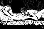  bed bleach eneada_(artist) incest ishida_ryuuken ishida_uryuu lick licking male male_focus monochrome smoking yaoi 