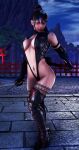1girl alluring beautiful big_breasts black_and_red_and_purple_hair boots cleavage elbow_gloves insanely_hot katana kitsune_marks kunimitsu_ii kunoichi leather mod namco ponytails stockings tekken tekken_8 thighhigh_boots weapons