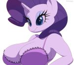  2014 big_breasts blue_eyes bra breasts cleavage clothed clothing equine eyeshadow female friendship_is_magic hair horn makeup mammal my_little_pony plain_background purple_hair rarity solo sunibee underwear unicorn white_background white_body 
