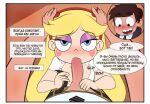  1boy 1girl blonde_hair blue_eyes brown_eyes brown_hair canon_couple comic fellatio horns marco_diaz oral penis penis_in_mouth pov prs3245 school_session_(comic) star_butterfly star_vs_the_forces_of_evil vicky76 