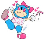 big_breasts blue_fur cup female_sunky friday_night_funkin hearts_around_body hearts_around_head looking_at_viewer milk milk_shirt no_background pink_bow pink_eyes pink_panties pink_shoes silly_face sonic.exe sonic_the_hedgehog sunky.mpeg white_shirt