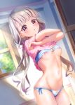  accidental_exposure embarrassed erect_nipples female_only hisakawa_nagi idolmaster idolmaster_cinderella_girls lifted_by_self looking_at_viewer open_mouth small_breasts striped_panties tudon_(donut) undressing 