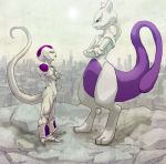  alien awkward comedy crossover dragon_ball dragon_ball_z epic frieza full_body funny mewtwo mountain parody pokemon simple_background_color standing tail town 
