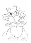  1_anthro 1_female 1_female_anthro 1girl 3_fingers anthro anthro_canine anthro_fox anthro_vixen arm_warmers big_breasts blush breast_lift breasts canine claws crossed_arms detached_sleeves digimon female female_anthro female_anthro_fox female_renamon fox fur furry labia looking_at_viewer looking_down monochrome nipples nude presenting pussy renamon sketch slit_pupils solo standing text toei_animation translated vixen white_fur yin_yang 
