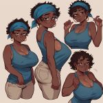  ai_generated big_breasts brown_skin earrings glasses jeans multiple_views non-nude short_hair tank_top various_positions 
